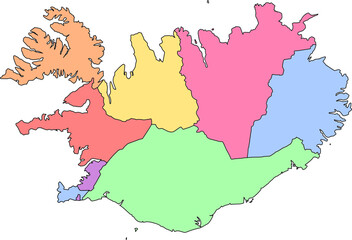A clean, detailed vector map of Iceland with each region colored a different hue. Ideal for infographics, reports, and professional data visualization.

