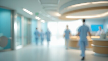 Hospital corridor with medical staff and modern design. Healthcare and medical environment. Medical professionals working. The medical facility setting.