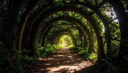 Obraz premium Walking Path Tunnel Through Green Tree Arches Nature Trail