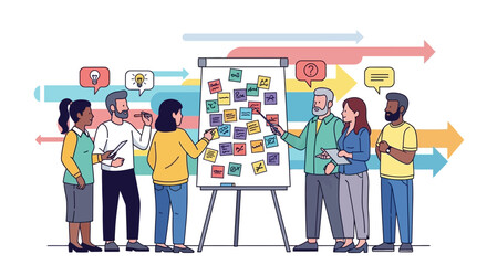 Obraz premium Diverse team brainstorming ideas and strategies on a whiteboard in a collaborative office