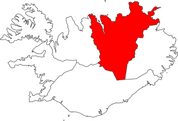 A detailed vector map of Iceland highlighting the Norðurland eystra (Northeastern Region). Ideal for tourism, geological, and demographic reports and presentations.

