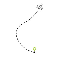 Dotted line airplane route icon. Vector illustration of an airplane flight route for travel, tourism, and vacation.
