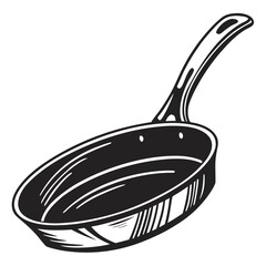 Minimalist black and white frying pan silhouette perfect for culinary or cooking related designs