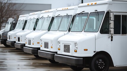 Naklejka premium White delivery vehicles in cargo configuration front view in parking lot 