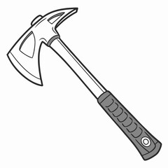 Line Art Illustration of a Grey Metal Hatchet with Black Handle