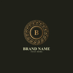 Elegant Golden Letter B Initial Monogram Ornate Circle Frame Logo Design