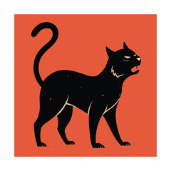 Black Cat Silhouette On Textured Orange Background