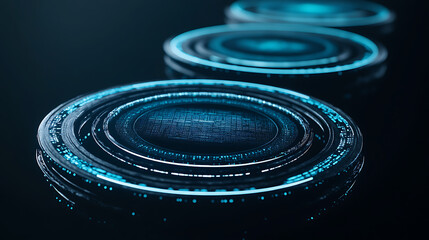 Futuristic Circular Interfaces with Glowing Blue Rings