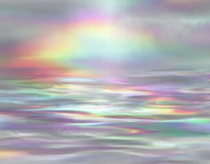 An ethereal, shimmering dreamscape. Soft, watercolor-like pastel hues blend across the image, creating an abstract, otherworldly effect. Light radiates from above