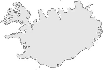 A clean, minimalist, and blank outline map of Iceland in a grayscale color. Ideal for professional presentations, reports, or as a simple yet elegant graphic element.


