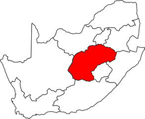 A detailed vector map of South Africa highlighting the Free State province. Ideal for agricultural, economic, and geographical reports and presentations.


