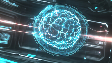 Futuristic Brain in a High-Tech Environment