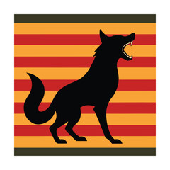 Black Wolf Silhouette on Red Orange Striped Background