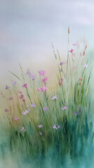 Obraz premium Delicate wildflowers in watercolor pastel tones create dreamy meadow scene