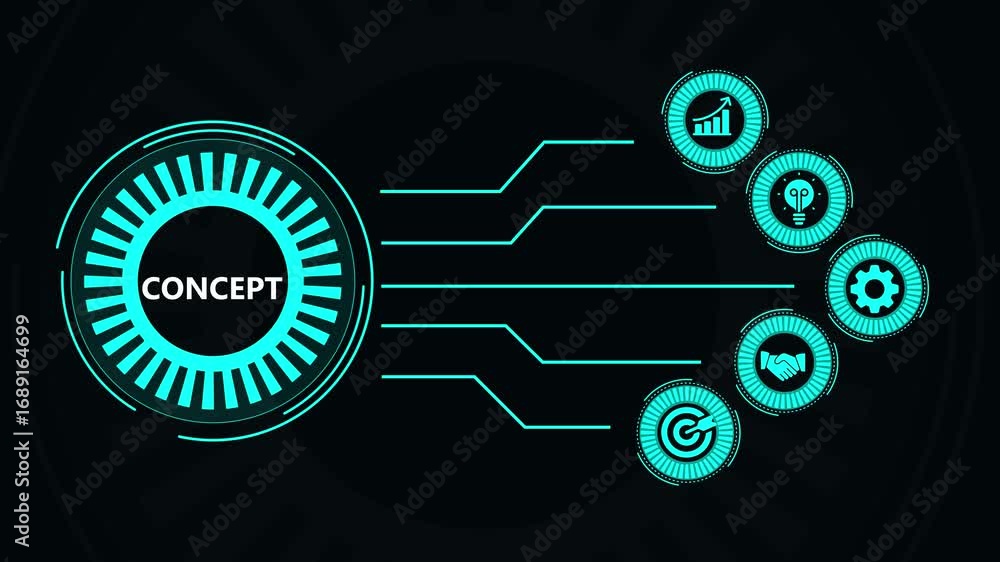Poster futuristic graphical representation of concept design on a dark technological background