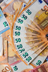 Fifty euro bills arranged like a fan