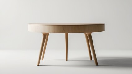 A wooden table with four angled legs on a plain background.