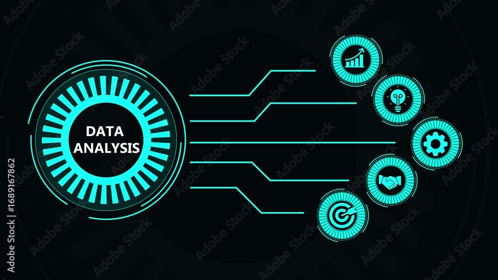 Poster futuristic data analysis concept displaying circular graphical interface with lines