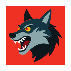Wolf Head With Open Mouth and Red Background animal