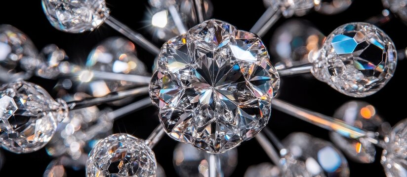 Close-up Crystal Chandelier, Sparkling Facets and Intricate Design