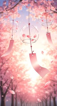 Cherry Blossom Wind Chimes and Falling Petals in Spring sakura