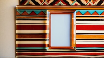 A colorful frame with a clear window in the middle