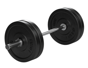  Metallic barbell with black weight plates isolated on transparent background PNG