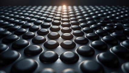 Naklejka premium A large number of black circular objects arranged in a grid pattern with a bright light in the background.