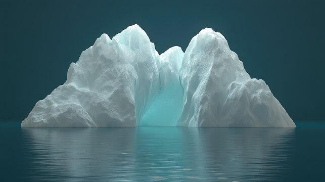 Abstract Textured Iceberg Floating on Water with Luminous Opening