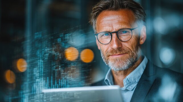 Confident Businessman with Digital Interface Overlay - Powered by Adobe