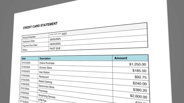Credit Card Statement Past Due Document Animation 2