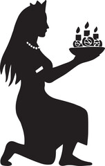 Silhouette of Yemanjá offering with flowers and candles, perfect Afro-Brazilian vector art.