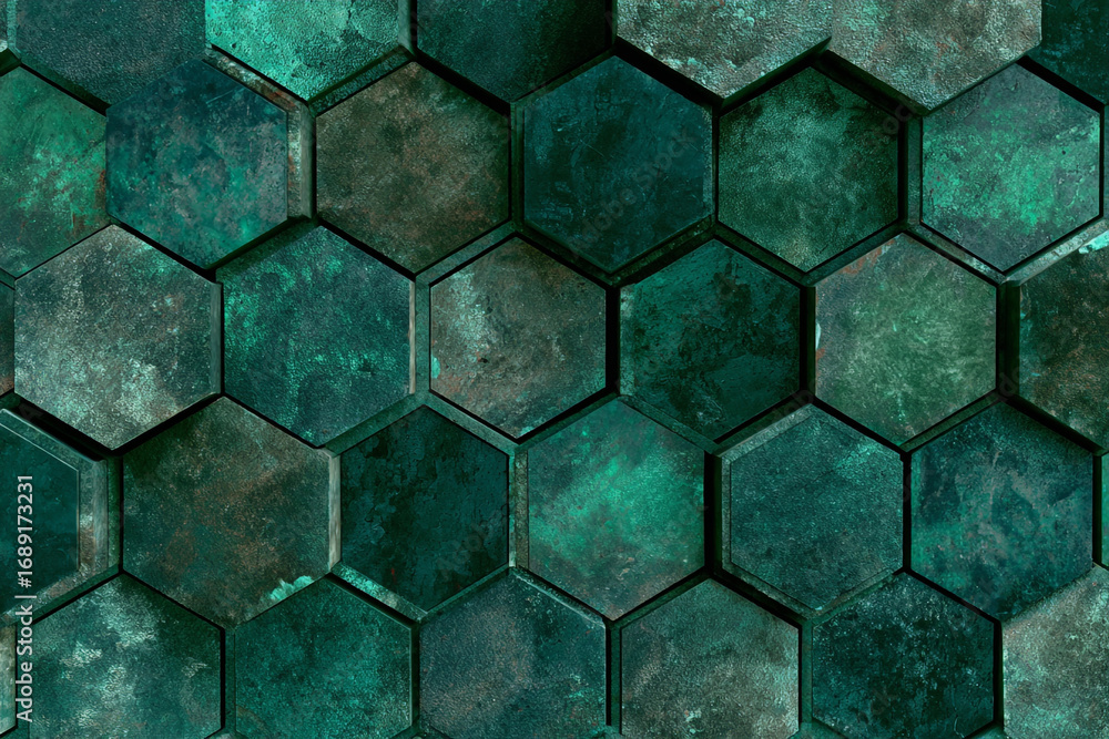 Poster teal hexagonal textured background tiles pattern design