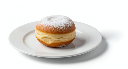 Romanian Doughnut on White Plate Isolated on White Background