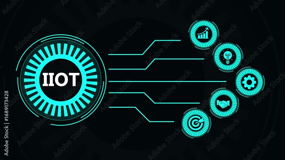 Poster abstract iiot futuristic tech background with glowing neon circular elements