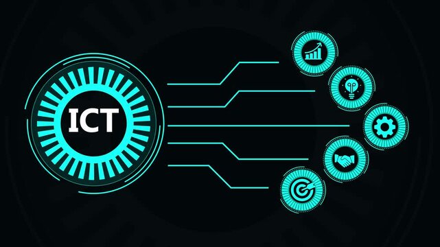 Abstract futuristic digital icon of ict information and communications technology