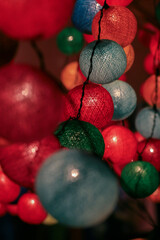 photograph of bright multicolor bulb string light stripe tube at night for background