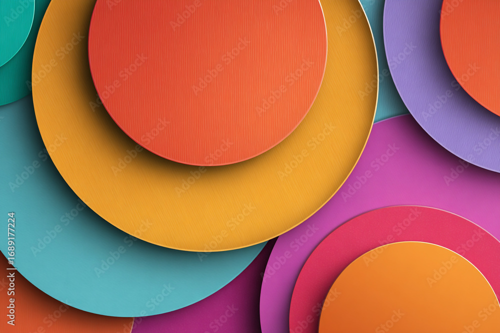 Poster overlapping colorful circles abstract design vibrant hues layered texture