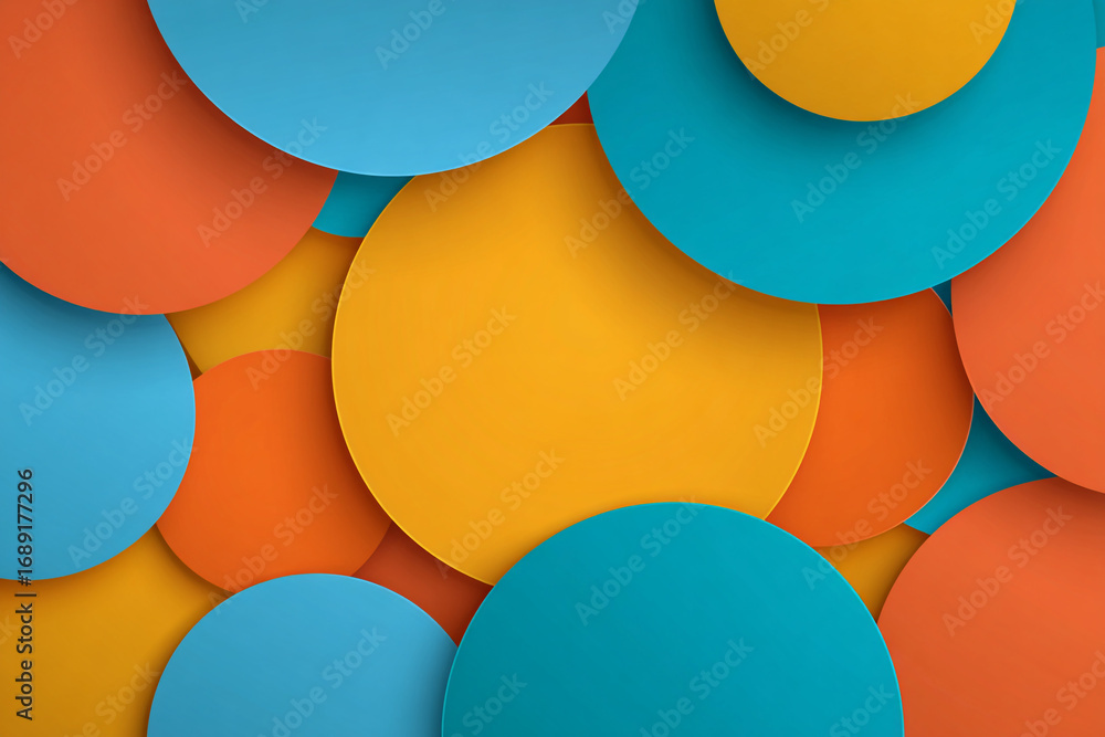 Poster overlapping circles in orange teal and yellow abstract background design