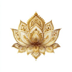 Delicate golden lotus flower design featuring intricate patterns and details on a clean white background