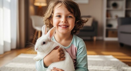 portrait of a little girl with a rabbit