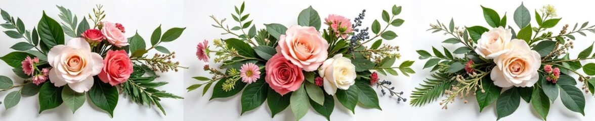 Obraz premium Elegant wedding floral arrangements featuring lush greenery, cascading blooms, and romantic accents Perfect for rustic, bohemian, or classic wedding themes , classic, reception, boutonniere