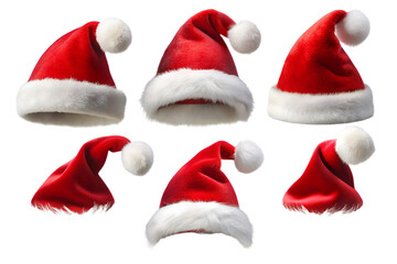 Collection of Santa Hats in Various Angles on transparent background