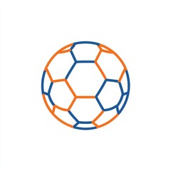 Fototapeta premium A stylized line-art soccer ball in blue and orange, featuring a hexagonal panel design