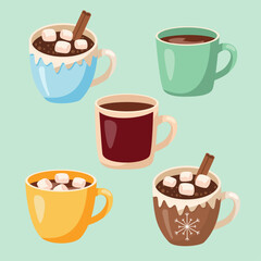 Cozy Hot Chocolate and Coffee Mugs Winter Clipart Set