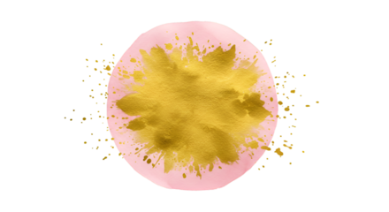 A burst of golden creativity erupts from a soft blush watercolor circle like imagination taking form set against a