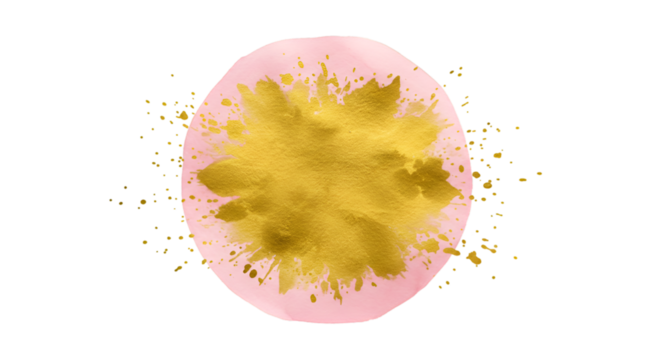 A burst of golden creativity erupts from a soft blush watercolor circle like imagination taking form set against a