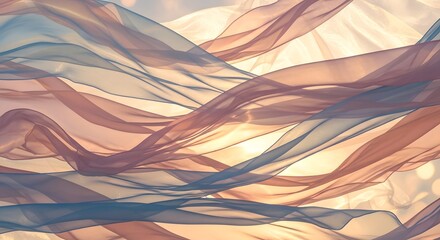 Ethereal waves of translucent pastel fabric flowing in soft, warm, glowing light.