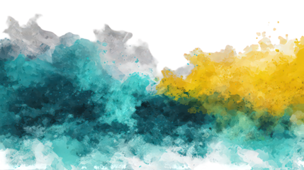 Abstract Watercolor Wash in Teal Yellow and Gray