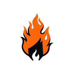 Stylized orange flame icon with white drop isolated on transparent background